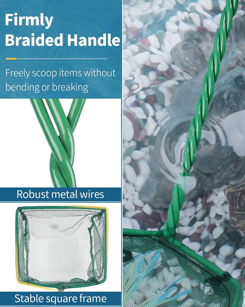 Pawfly 4 Inch Aquarium Fish Net with Braided Metal Handle Small Square Net with Soft Fine Mesh Sludge Food Residue Wastes Skimming Cleaning Net for Fish Tanks Small Koi Ponds and Pools - Image 4